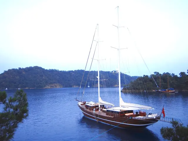 Yacht Mare Nostrum on anchor
