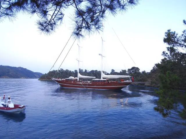 Yacht Mare Nostrum in a bay