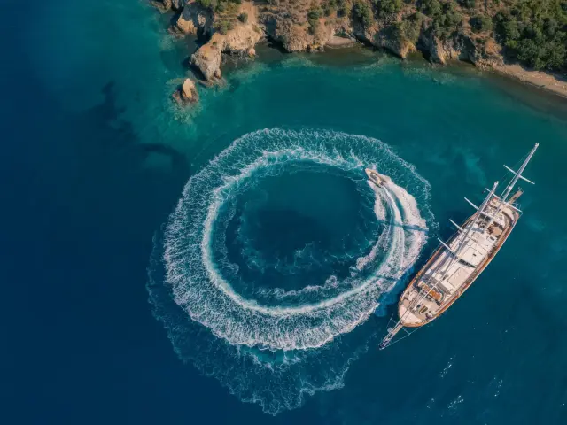 Yacht Lycian Queen aerial view